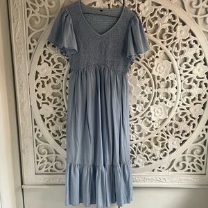 Maternity Smocked Midi Dress | Baby Shower / Photoshoot | Dusty Blue